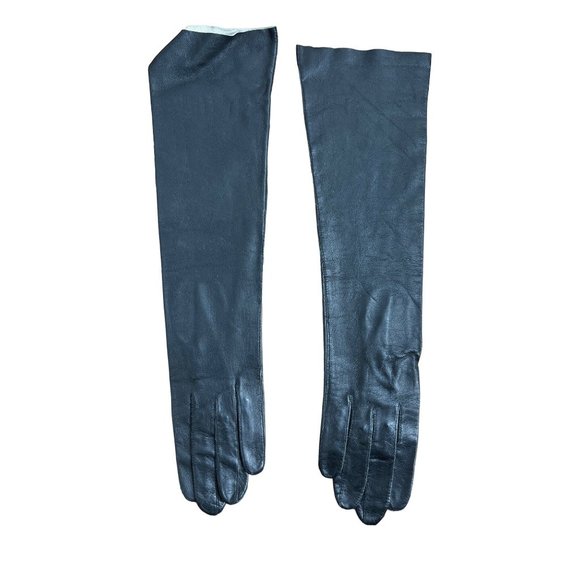 Vintage Kislav Glace Black Leather Opera Gloves Made in France - Picture 2 of 7